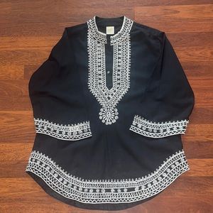 Black and off-white embroidery detail bohemian top